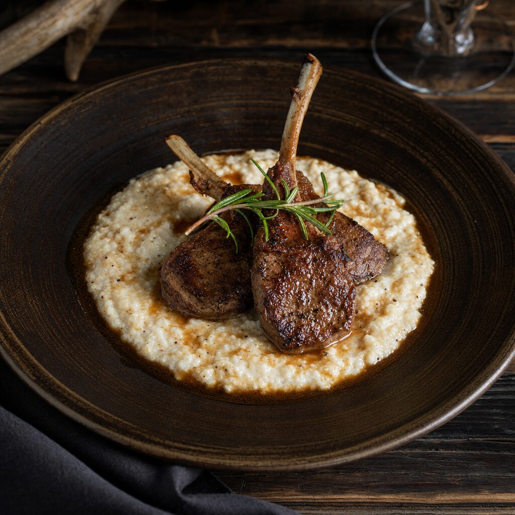 seared lamb chops grits